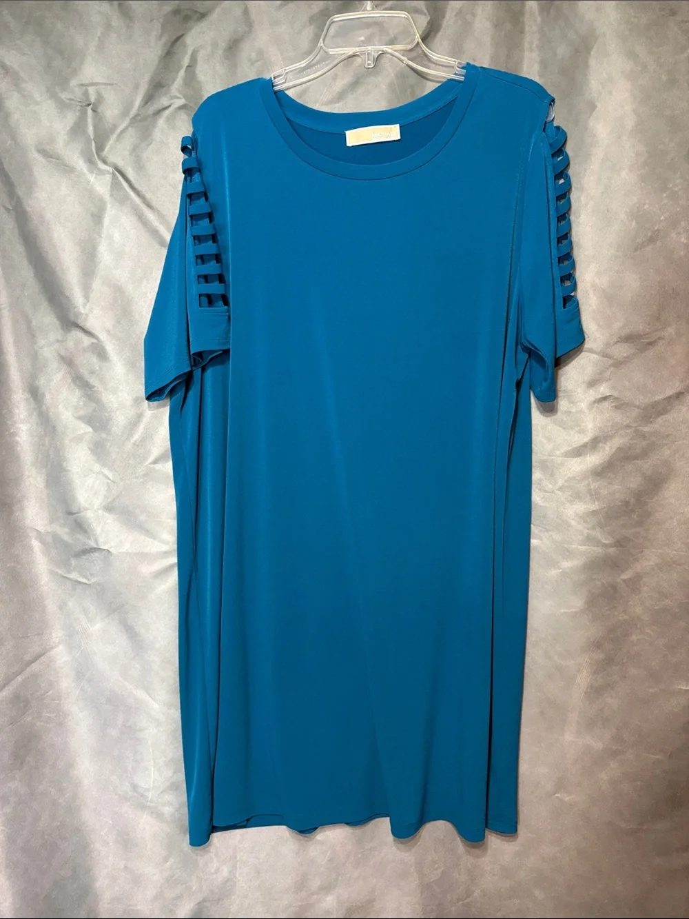 Michael Kors Teal Blue Ladder-Sleeve Midi Dress